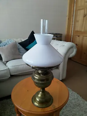 Buy Huge  Duplex Oil Paraffin Lamp Brass White Glass Shade  & Clear Glass Chimney • 35£