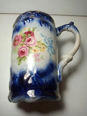 Buy Antique Flow Blue Pottery Jug With Floral Decoration Beautiful  • 8.95£