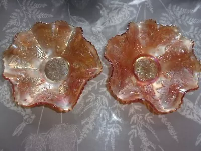 Buy Pair Fenton Marigold Carnival Ware Glass Bowls Fluted Dishes Grapes & Vines BR1. • 32.99£