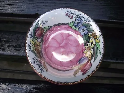 Buy Vtg Maling Pottery Pink Lustre Springtime Spring Flowers Trinket / Preserve Dish • 6£