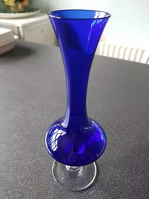 Buy A Fabulous Vintage Cobalt Blue  Glass Vase With A Clear Glass Stem. • 5£