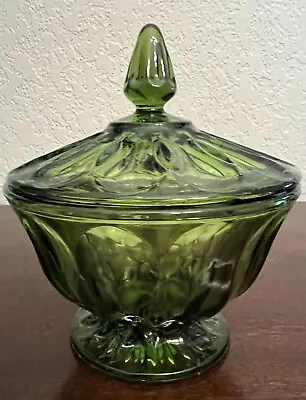Buy Vintage Anchor Hocking Fairfield Avocado Green Glass Lidded Candy Dish Compote • 13.20£