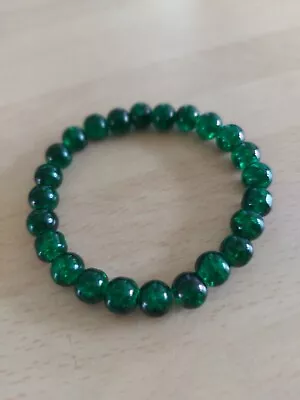 Buy Emerald Green Crackle Bead Bracelet • 3.25£