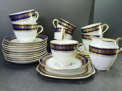 Buy Art Deco Cobalt Blue Gold Guilded Reid & Co Roslyn China Cups Saucers  • 61.75£