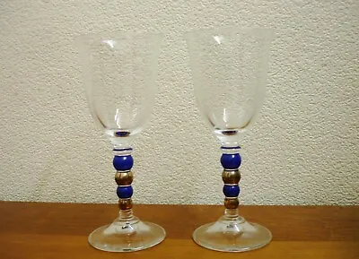 Buy Pari Italian Wine Glasses With Cobalt Blue & Gold Bubble Stems • 10£