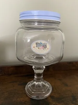 Buy Glass Sweet Storage Jar On Stand Vintage Style Blue Lid • 9.99£