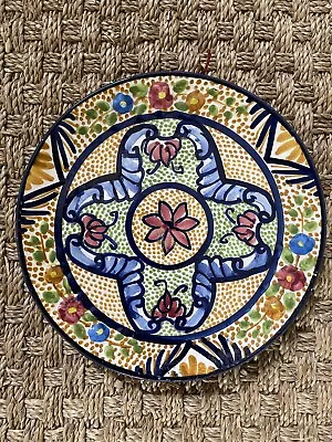 Buy VINTAGE Hand Painted Multicoloured Floral Spanish Majolica Pottery Wall Plate 9  • 25£