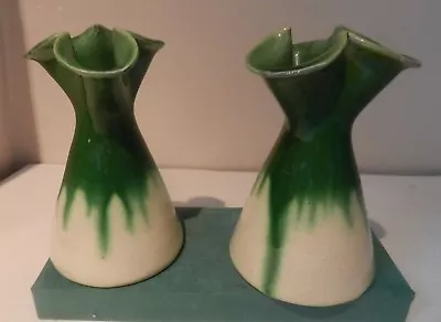 Buy Aller Vale Devon Torquay Ware Pair Of Green Pottery Vases 5  • 16£
