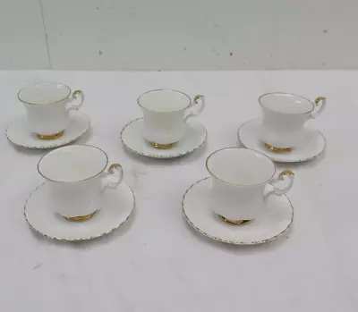 Buy Royal Albert Val D'or Small Cups And Saucers X5 Tableware Bundle White Gold Trim • 19.99£