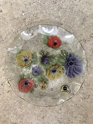 Buy 2 Vintage Chance Glass Plates With Anemone & Poppies Pattern • 10£