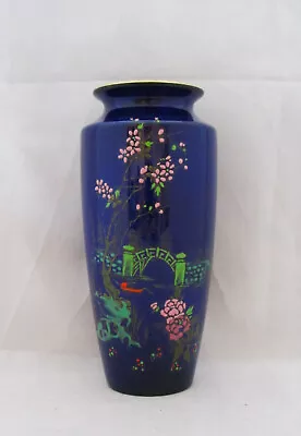 Buy Vintage Shelley China Blue Gloss Vase, Enamelled Chinoiserie River Scene C1930 • 7.99£