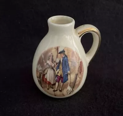 Buy Vintage Mini Pottery Jug Pitcher Colonial Picture Couple With Dog • 9.58£