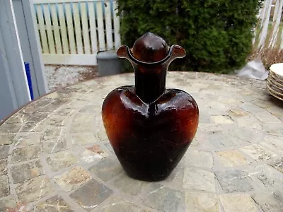 Buy Vintage Heart Shaped Amberina Art Crackle Glass, Brown-amber, With Stopper • 18.99£