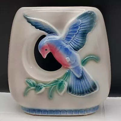 Buy Vintage Royal Copley MCM Pearl White Blue Pink Bird Open Pillow Vase • 20.14£