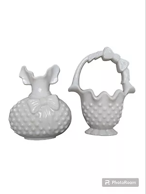 Buy Burwood Products Plastic White Hobnail Faux Milk Glass Wall Pocket Vase Set Of 2 • 8.99£