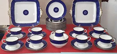 Buy Rare Antique C.1900 Wedgwood Bone China Flow Blue Moustache Tea Set Tableware  • 400£