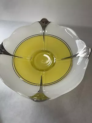Buy Vintage Art Deco Indiana Glass Yellow, White & Platinum Serving Plate • 19.82£