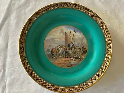 Buy Antique: PrattWare? Side Plate, Emerald Green, Fishing Boat Scene • 14.90£