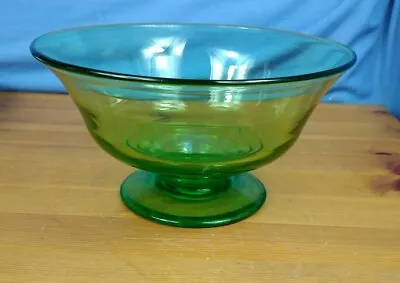 Buy Vintage Hand Blown Green Glass Pedestal Fruit Bowl (BB3) • 19.99£