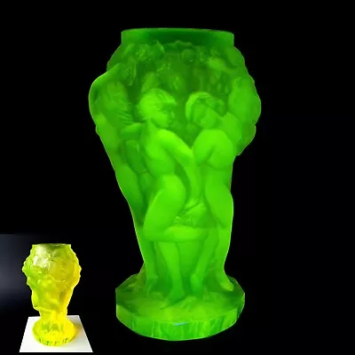 Buy Uranium Nude Vase Vaseline Glass Uranum Depression Glass H.Hoffmann Art Deco • 147.05£