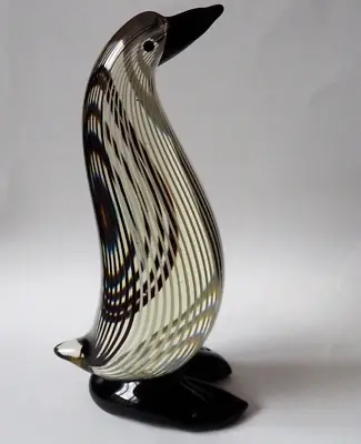 Buy Large Murano Style Art Glass Black & White Striped Emperor Penguin Figure 23cm • 69.99£