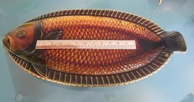Buy Vntage Sarreguemines Majolica Large FISH-Shape PLATTER 2-Tone Brown 21 L France • 28.45£