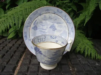 Buy Antique Spode Broseley Two Temples Willow Pattern Blue / White Cup & Saucer A/F • 15.08£