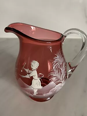 Buy Vintage Mary Gregory Cranberry Glass Jug • 9.99£