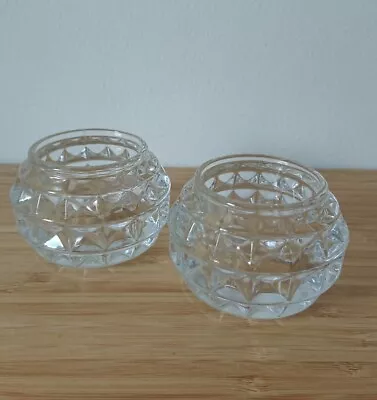 Buy Two Glass Tea Light Holders Candle Tealight Votive Heavy Weight Pyramid Pattern • 8£