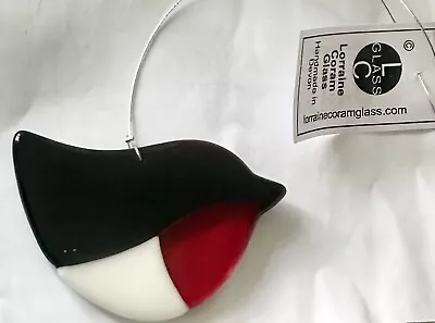 Buy ⭐️NEW⭐️Lorraine Coram Fused Glass Suncatcher Bird Robin Red Black White Devon • 14£