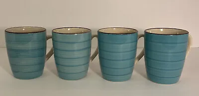 Buy Set Of 4 Royal Norfolk Turquoise Blue Swirl Stoneware 12 Oz Coffee Mugs Cups • 13.28£
