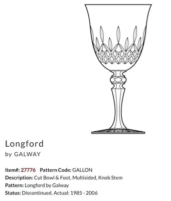 Buy EXCELLENT CONDITION SET Of 3 Galway Crystal Longford Water Goblets - 12 Vertical • 56.79£