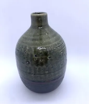 Buy Small Bottleneck Pottery Vase Green Glaze Boho 4.25” Tall  • 14.44£