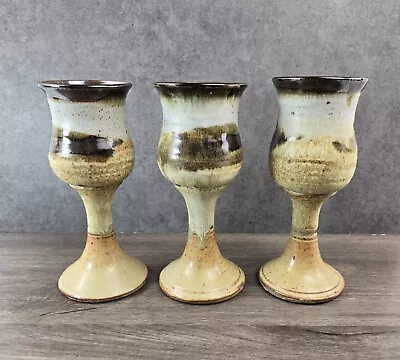Buy Signed Ulmer Stoneware Pottery Wine Goblets Set Of 3 *SEE MY STORE FOR MORE* • 52.13£