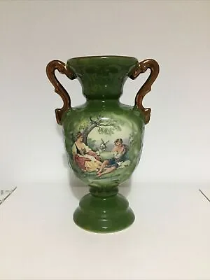 Buy Antique Staffordshire England KLM 12 Inch Green Vase - Couple With Lambs • 34.99£