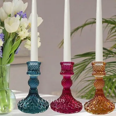 Buy Coloured Jewel Glass Candlestick Holders Set Of 3 Church Candle Table Decoration • 13.95£