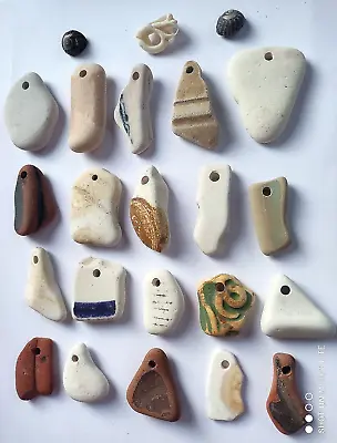 Buy 20 Sea Glass Pottery Vintage Chunky Pieces Drilled Jewellery Pendant Art & Craft • 14.99£