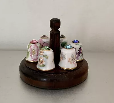Buy Sutherland England Set Of 6 Thimbles On Wooden Stand Hand Enameled • 15£