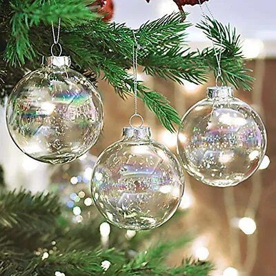 Buy Iridescent Clear Glass Balls Fillable Christmas Hanging Ornament Baubles Sphere • 55.95£