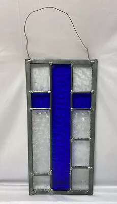 Buy Vintage Hand Made Leaded Stained Glass Panel Cross Sun Catcher Signed 12.75  • 26.65£