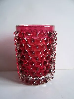 Buy Small Vintage Red Cranberry Glass Hobnail Vase. • 15£