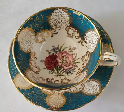 Buy Beautiful Vintage  Paragon Bone Chine Tea Cup And Saucer  Turquoise/gold/pink • 21.99£
