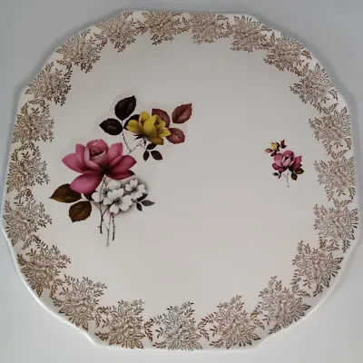 Buy Lord Nelson Pottery Floral Gold Trim Cake Plate K12 • 20£