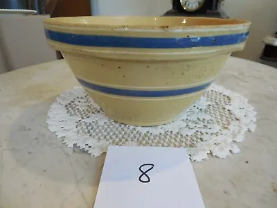 Buy Antique Yellow Ware Pottery Blue Stripped Mixing #8 Bowl • 22.68£