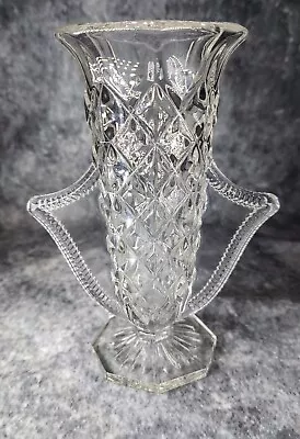 Buy Vintage Art Deco Pressed Glass Clear Vase With Wings 1950s  • 9.99£