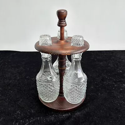 Buy Vintage Wooden Decanter Stand With 3 X Glass Decanters • 6£