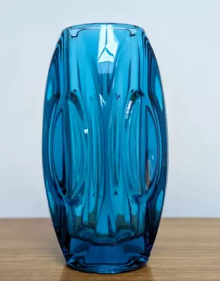 Buy Vintage Large Rudolf  Schrotter Blue Bullet Lens Glass Vase Rosice Sklo Union • 29.99£