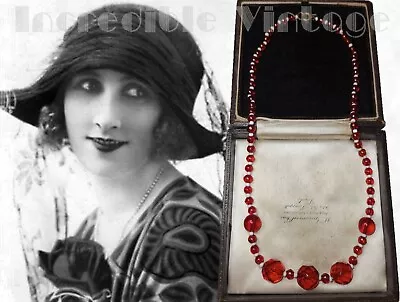 Buy Vintage Art Deco SIGNED CZECH Necklace Hand Made Ruby Red Lustre Beads Collector • 30.80£