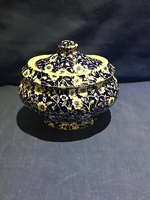 Buy Burleigh /Crownford China Calico Blue& White Lidded Oval Dish Sugar Bowl • 9.99£