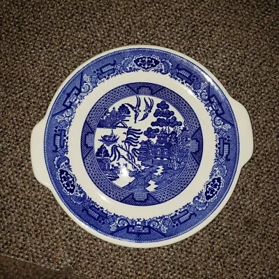 Buy Round Vintage Platter Blue Willow Pattern 11 1/2  Across With Handles • 21.57£